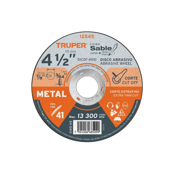 DISCO TIPO 41 DE 4-1/2¨ x 1mm CORTE FINO DE METAL