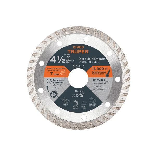 DISCO DE DIAMANTE DE 4-1/2¨ x 2.2 mm RIN TURBO TRUPER