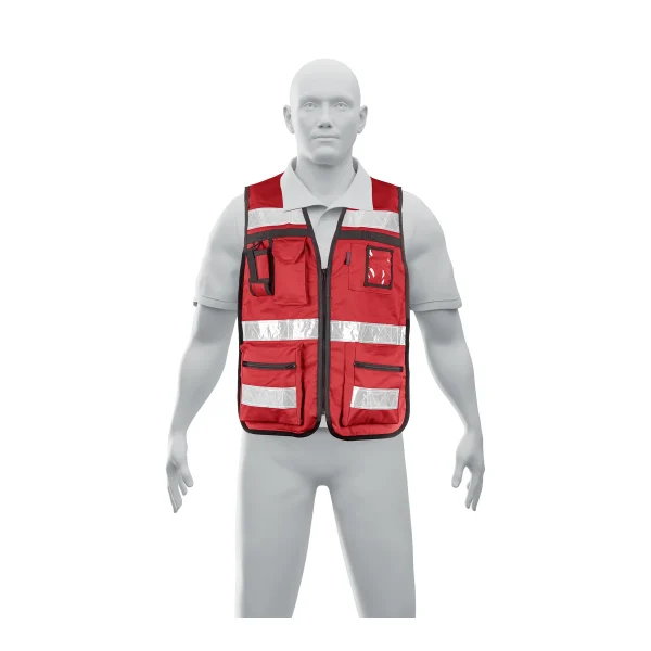 CHALECO BRIGADISTA CON CINTAS REFLEJANTES ROJO
