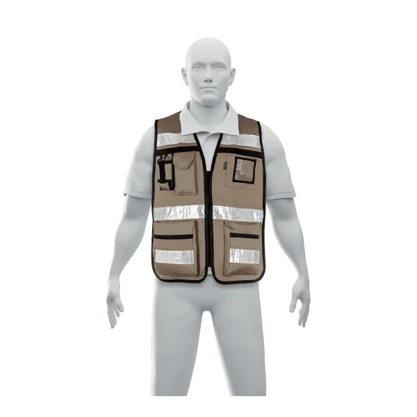 CHALECO BRIGADISTA CON CINTAS REFLAJANTES BEIGE