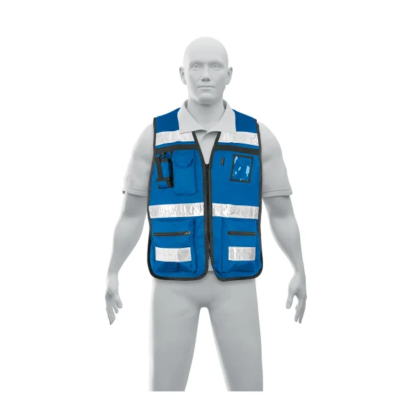 CHALECO BRIGADISTA CON CINTAS REFLEJANTES AZUL REY
